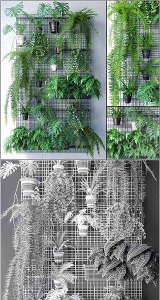 墙壁网格花盆植物装饰墙3D模型—MAX | FBX | OBJ