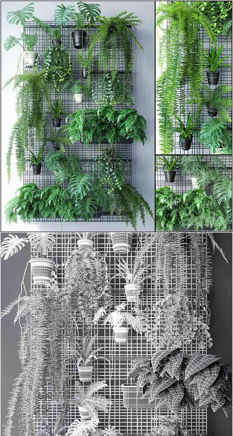 墙壁网格花盆植物装饰墙3D模型—MAX | FBX | OBJ插图