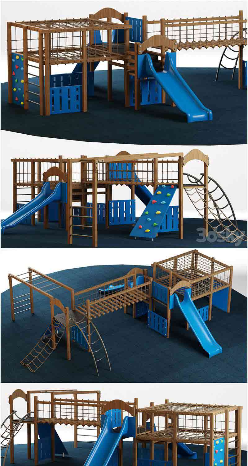 带滑梯攀爬的儿童游乐场设备3D模型—MAX | FBX | OBJ插图