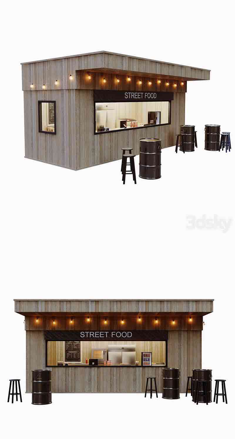 街头小吃咖啡馆亭3D模型—MAX | FBX | OBJ插图