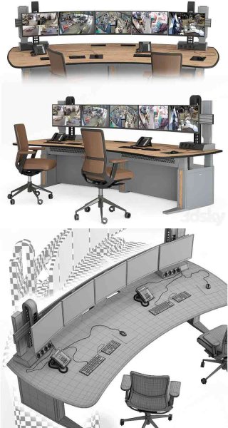 少见稀有的Vertiv Knurr Ergocon控制台监控室3D模型—MAX | FBX | OBJ