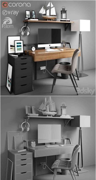 简约好用的家庭办公室装修3D模型—MAX | FBX | OBJ