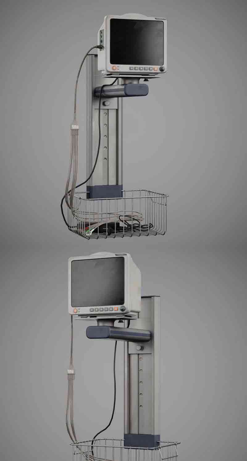 心电图监测仪医疗仪器低多边形3D模型—MAX | FBX | OBJ插图