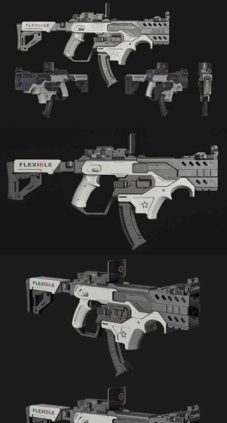 科幻SMG动画Rigged低多边形突击步枪3D模型—MAX | FBX | OBJ