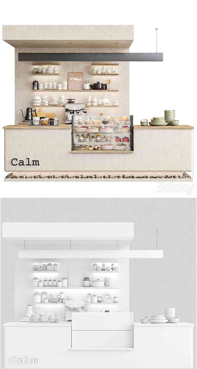 咖啡店石头吧台展示甜点柜台3D模型—MAX | FBX | OBJ插图