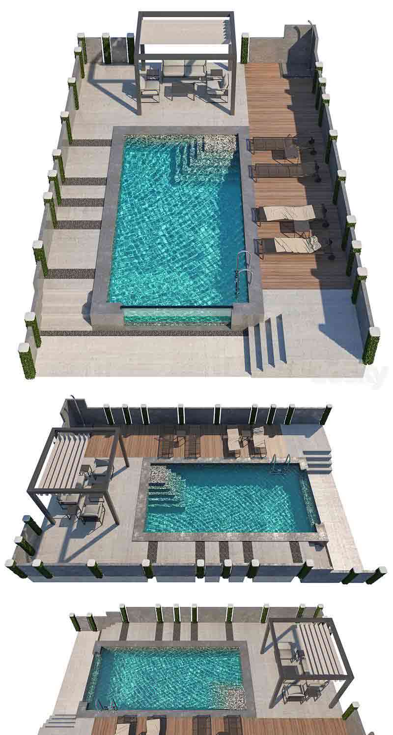 凉亭和游泳池3D模型插图