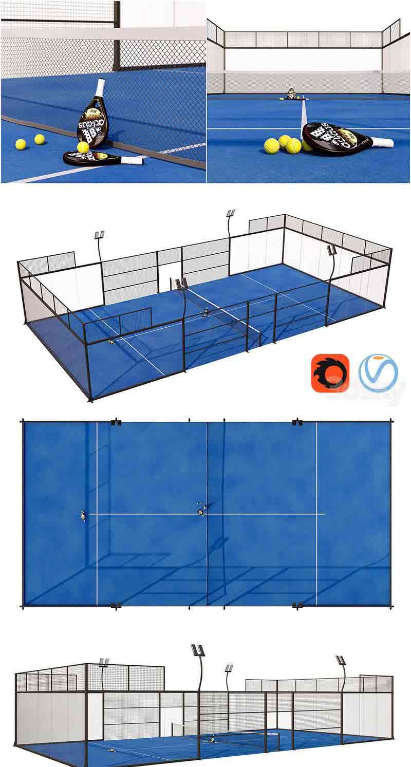 带有护栏灯光的高级网球场3D模型—MAX | FBX | OBJ插图