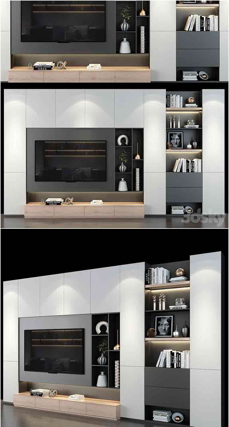 高端简约时尚风格的电视背景墙装修3D模型—MAX | FBX | OBJ插图