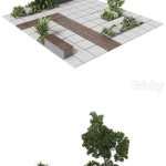 高品质的城市环境绿色长凳与植物口袋公园3D模型—MAX | FBX | OBJ