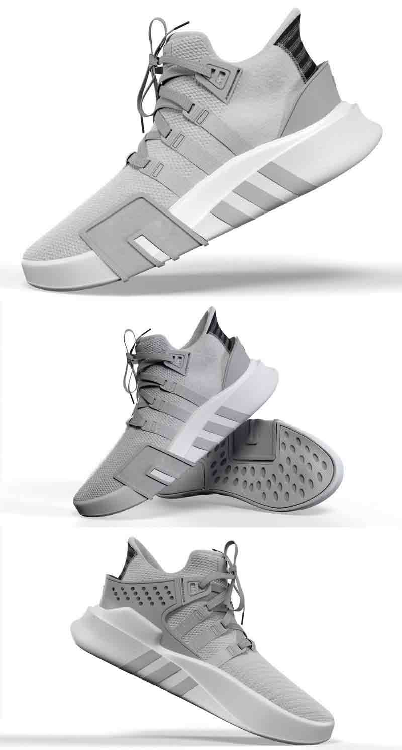 Adidas EQT Bask ADV 灰色低多边形鞋子3D模型-—MAX | FBX | OBJ插图