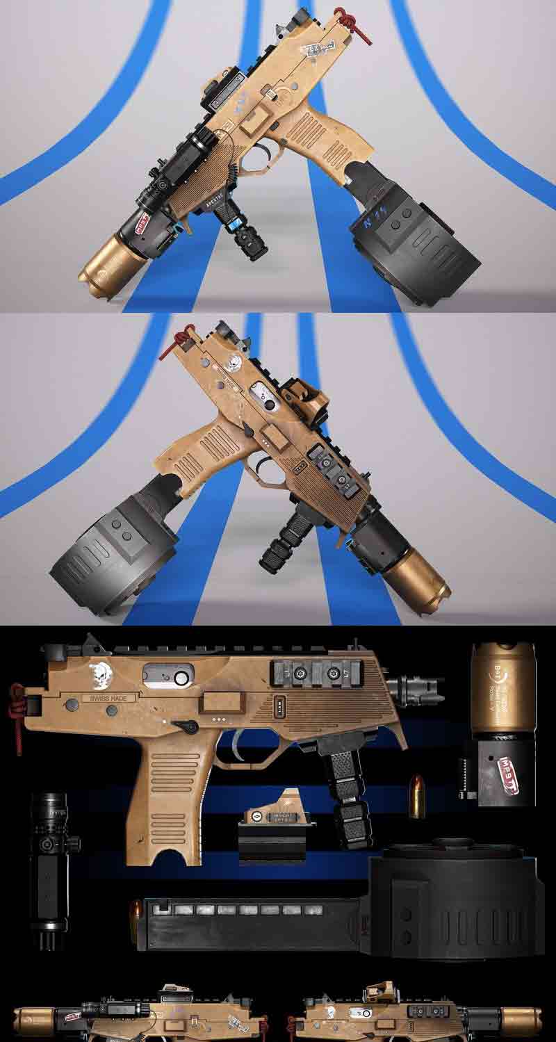 冲锋枪MP9定制版3D模型—MAX | FBX | OBJ插图