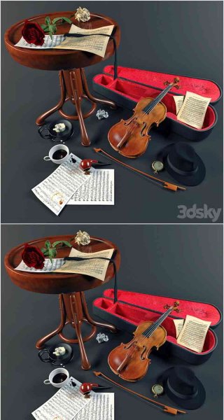 小提琴乐器装饰套装3D模型—MAX | FBX | OBJ