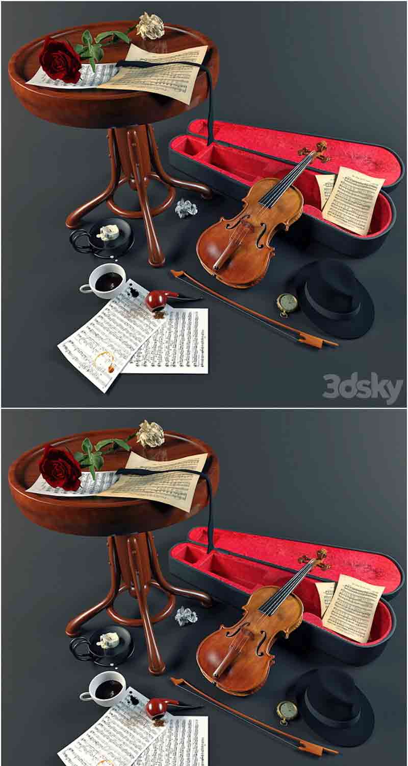 小提琴乐器装饰套装3D模型—MAX | FBX | OBJ插图
