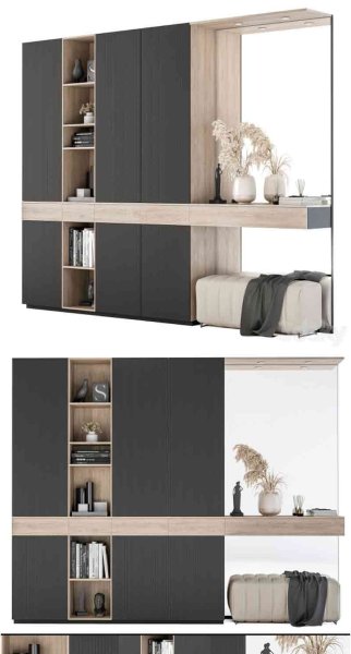 时尚高端现代风格的黑色木质衣柜家具3D模型—MAX | FBX | OBJ