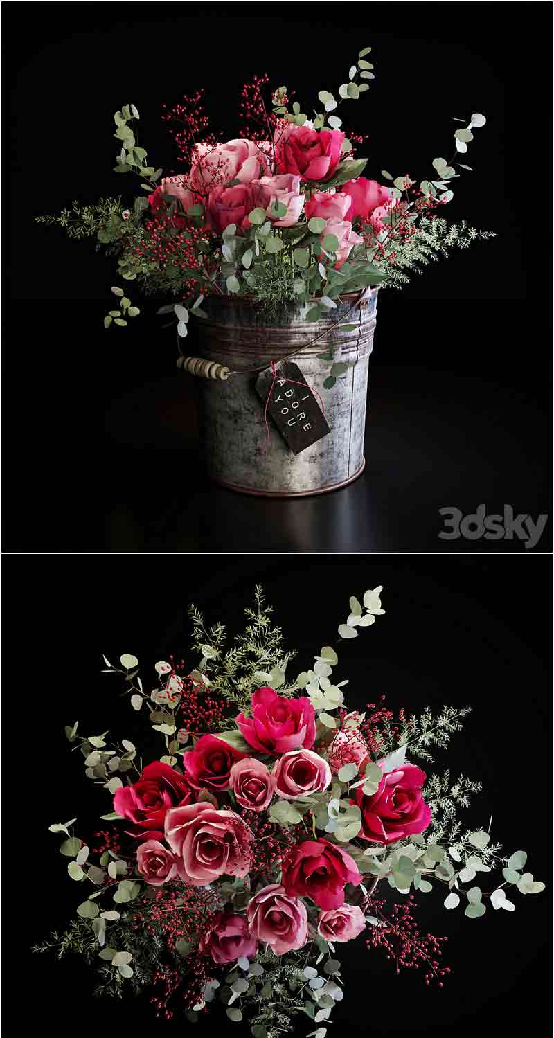 植物玫瑰花束鲜花3D模型—MAX | FBX | OBJ插图