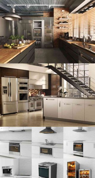 包含44个专业高度详细现代复古厨房用具的高品质3D模型大集合—MAX | FBX | OBJ