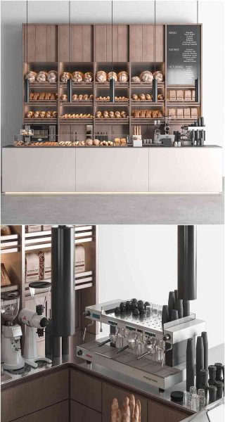 高端优雅风格的咖啡面包店装修3D模型—MAX | FBX | OBJ