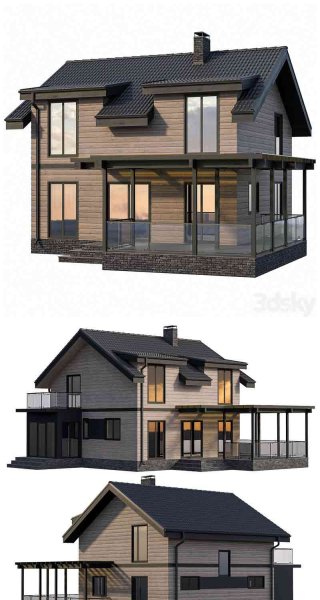 带露台的宅基地乡村小屋农村自建房别墅3D模型—MAX | FBX | OBJ