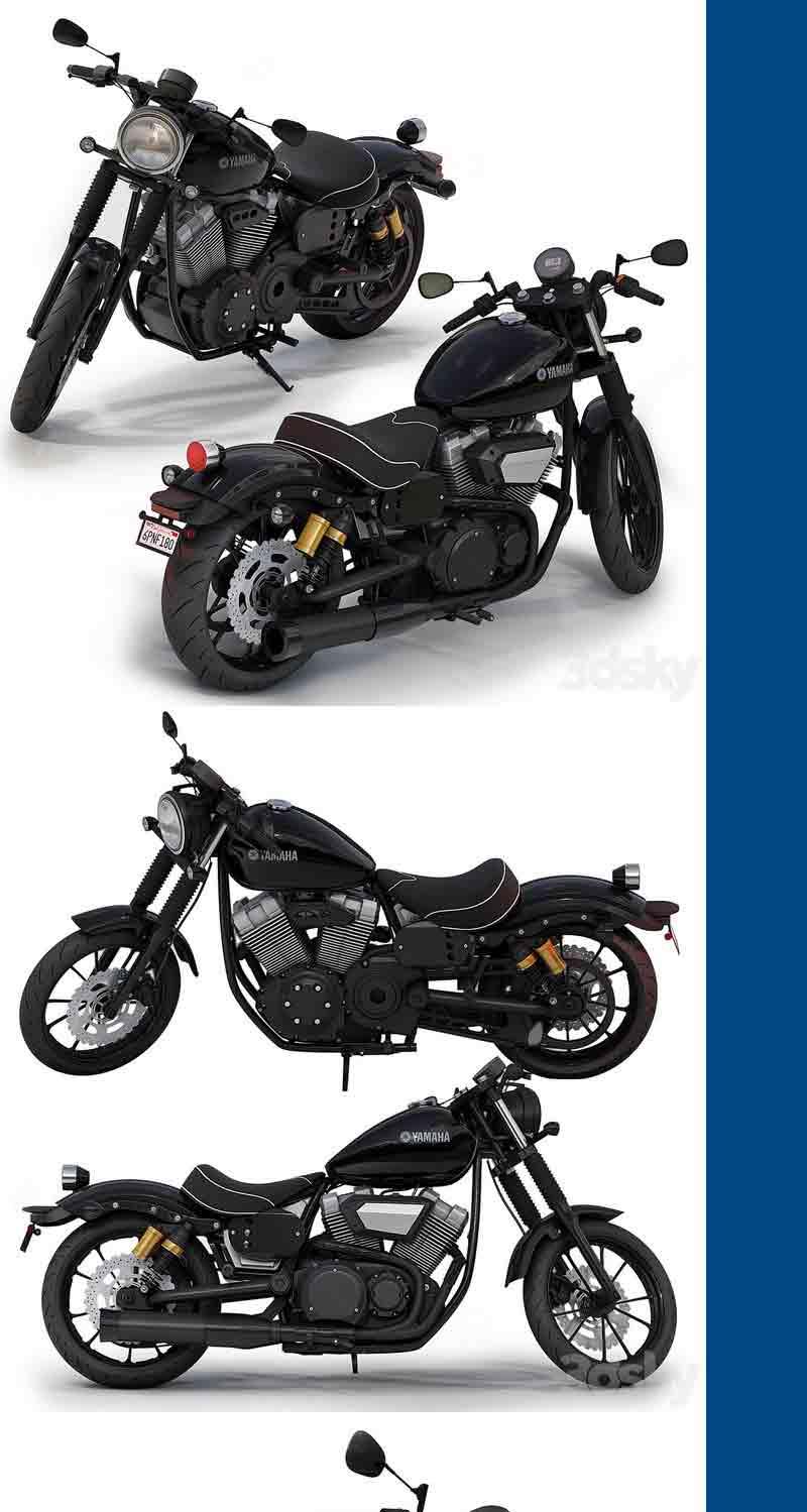 黑色雅马哈 XV950r摩托车3D模型—MAX | FBX | OBJ插图